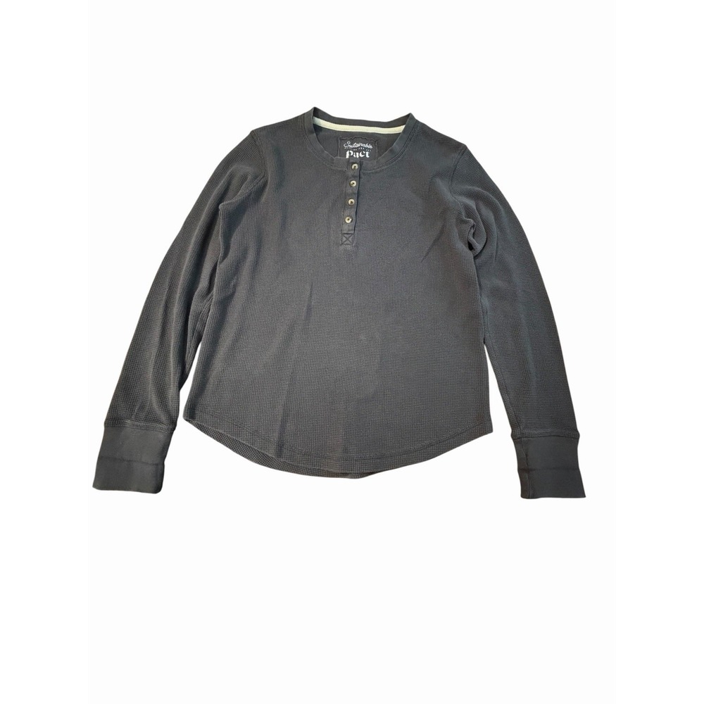 Pact Thermal Waffle‎ Knit Henley Shirt Small Charcoal Gray Organic Cotton #H12-2